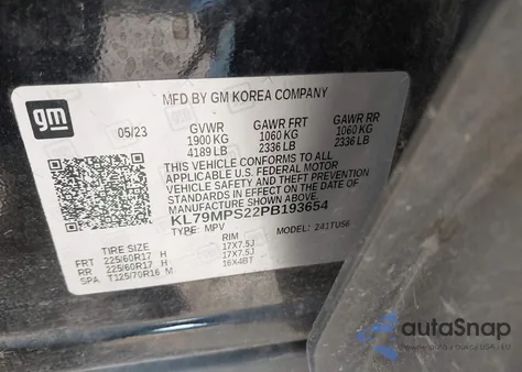 2023 Chevrolet Trailblazer Lt from USA, damaged, VIN KL79MPS22PB193654